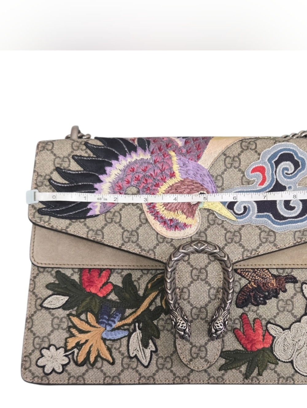 Gucci Dionysus Embroidered GG Supreme Shoulder Bag in Beige Taupe - Picture 12 of 15